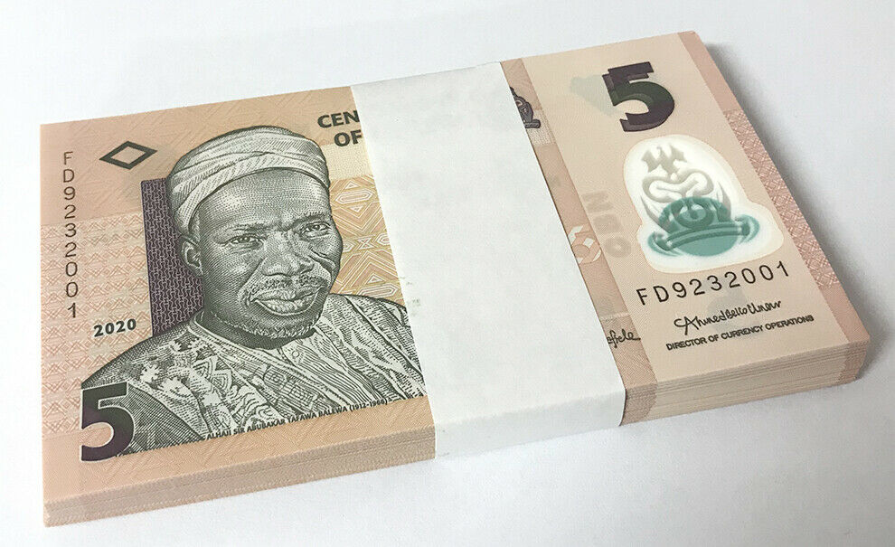 Nigeria 5 Naira Mixed Year P 38 Polymer UNC Lot 100 Pcs 1 Bundle