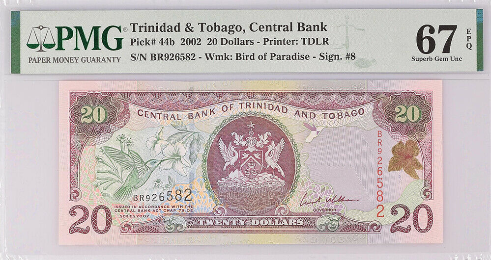 Trinidad & Tobago 20 Dollars 2002 P 44 B Superb GEM UNC PMG 67 EPQ High