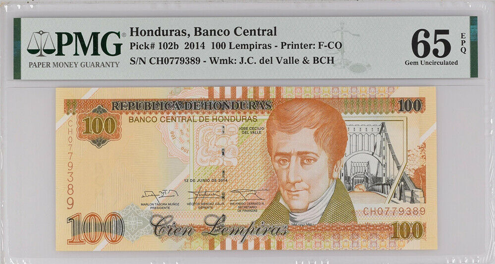 Honduras 100 Lempiras 2014 P 102 b Gem UNC PMG 65 EPQ