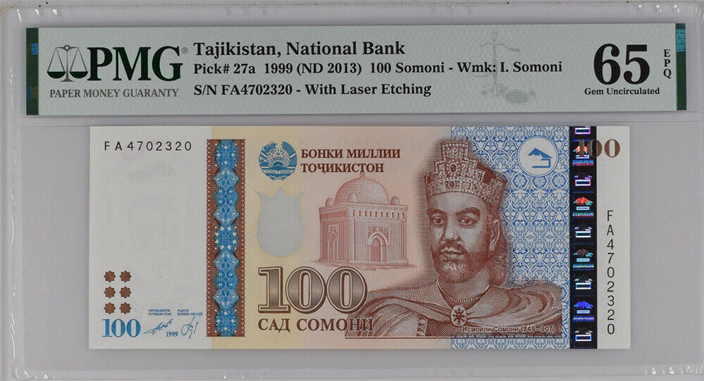 Tajikistan 100 Som 1999 (2013) P 27 a Gem UNC PMG 65 EPQ