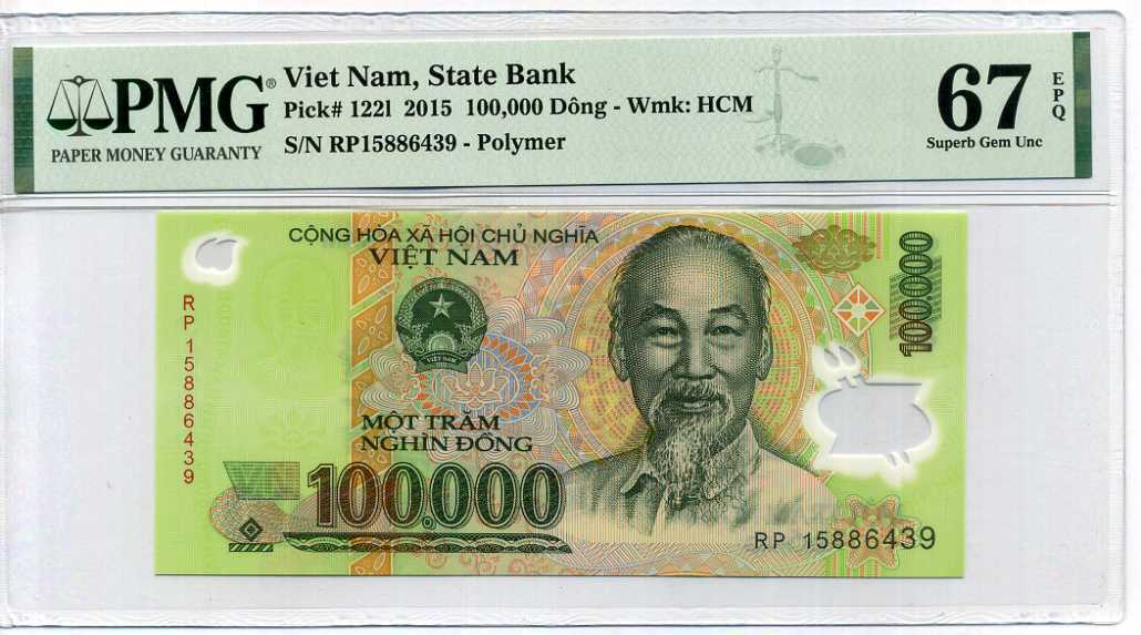 Vietnam 100000 Dong 2015 P 122 l Polymer Superb Gem UNC PMG 67 EPQ