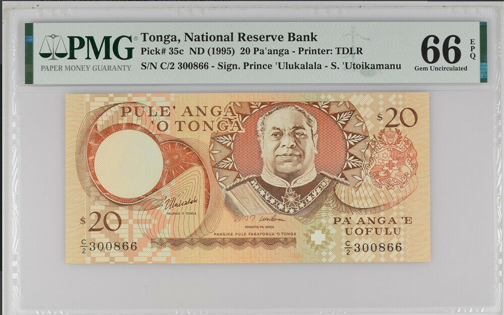 Tonga 20 PA'anga ND 1995 P 35 c GEM UNC PMG 66 EPQ