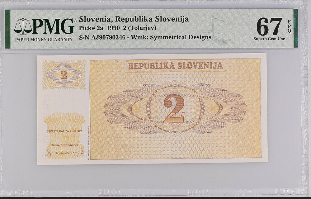 Slovenia 2 Tolarjev 1990 P 2 a Superb GEM UNC PMG 67 EPQ
