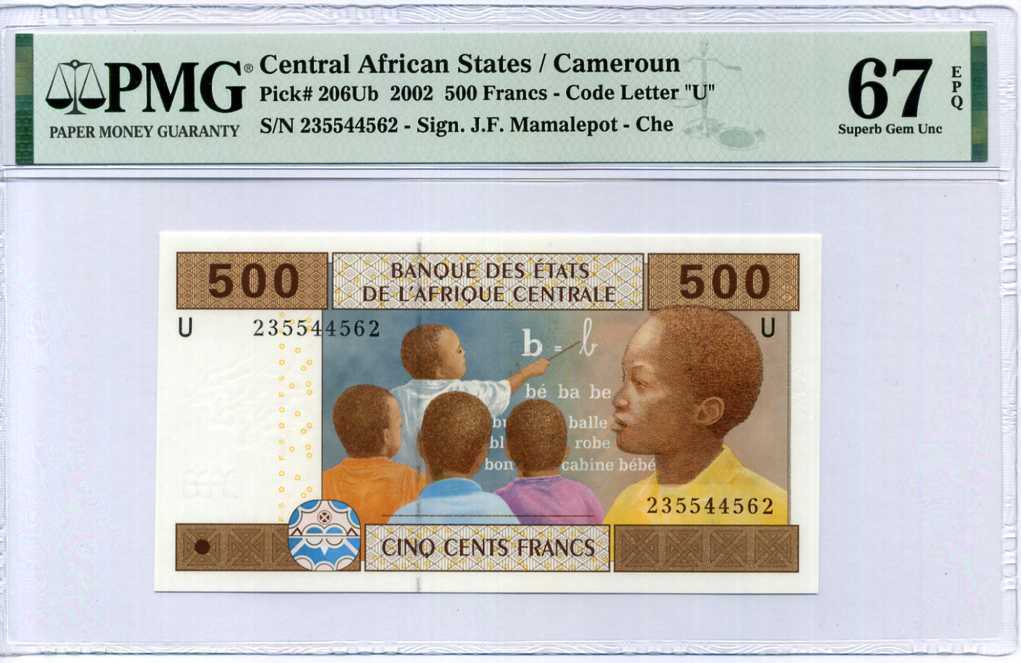 Central African States 500 FRANCS Cameroun P 206 Ub Superb GEM UNC PMG 67 EPQ