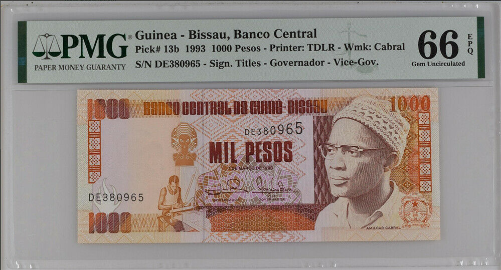 Guinea Bissau 1000 Pesos 1993 P 13 GEM UNC PMG 66 EPQ