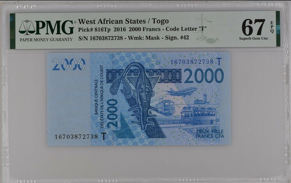 West African States Togo 2000 Francs 2016 P 816Tp Superb GEM UNC PMG 67 EPQ