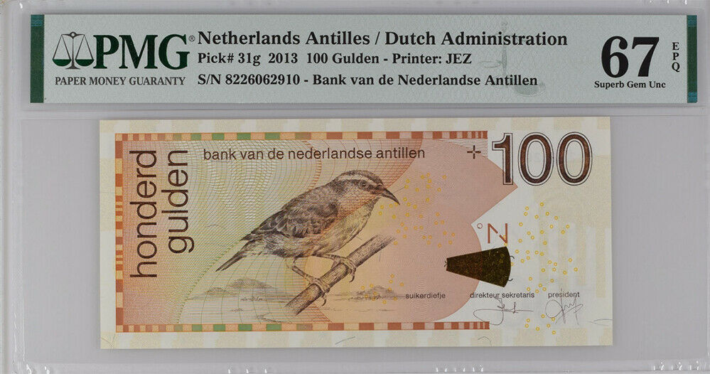 Netherlands Antilles 100 Gulden 2013 P 31 g Superb GEM UNC PMG 67 EPQ Top