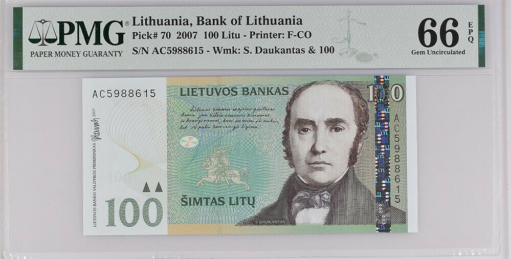 Lithuania 100 Litu 2007 P 70 Gem UNC PMG 66 EPQ