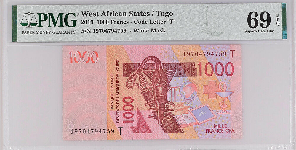 West African States Togo 1000 Francs 2019 P 815 T Superb GEM UNC PMG 69 EPQ TOP