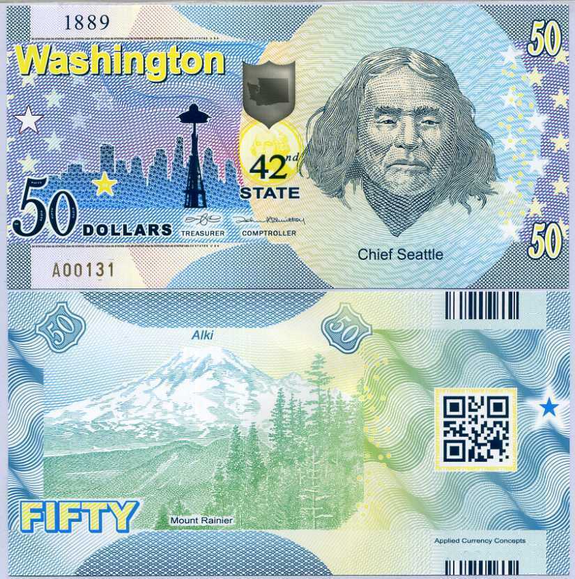 UNITED STATE USA. 50 Dollars 2020 POLYMER 42nd Washington Seattle