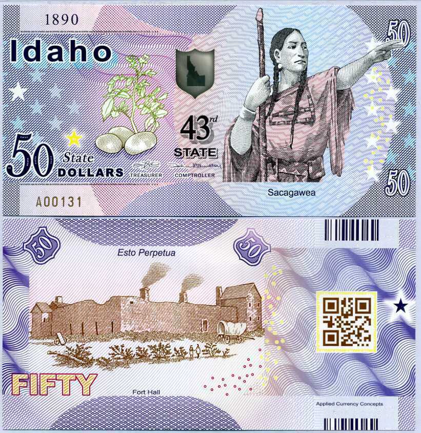 UNITED STATE USA. 50 Dollars 2020 POLYMER 43rd Idaho Sacagawea