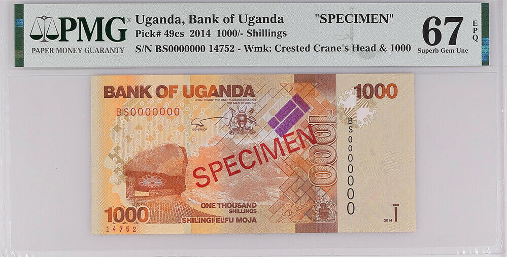 Uganda 000 Shillings 2010 P 49 cs Specimen Superb Gem UNC PMG 67 EPQ Top