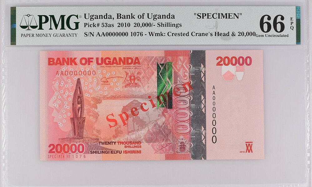 Uganda 20000 Shillings 2010 P 53 as Specimen Gem UNC PMG 66 EPQ Top