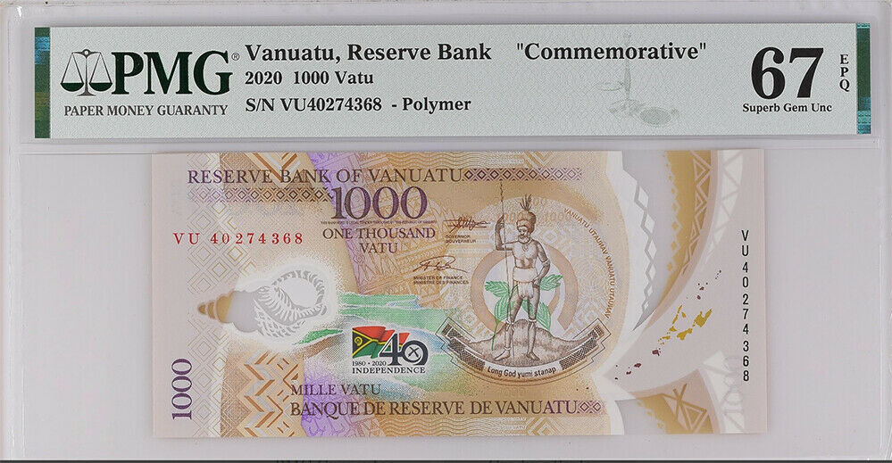 Vanuatu 1000 VATU 2020 P new Comm. Polymer SUPERB GEM UNC PMG 67  EPQ