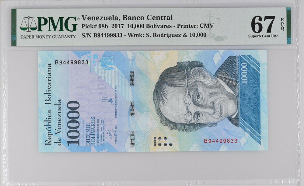 Venezuela 10000 Bolivares 2017 P 98 b Superb GEM UNC PMG 67 EPQ