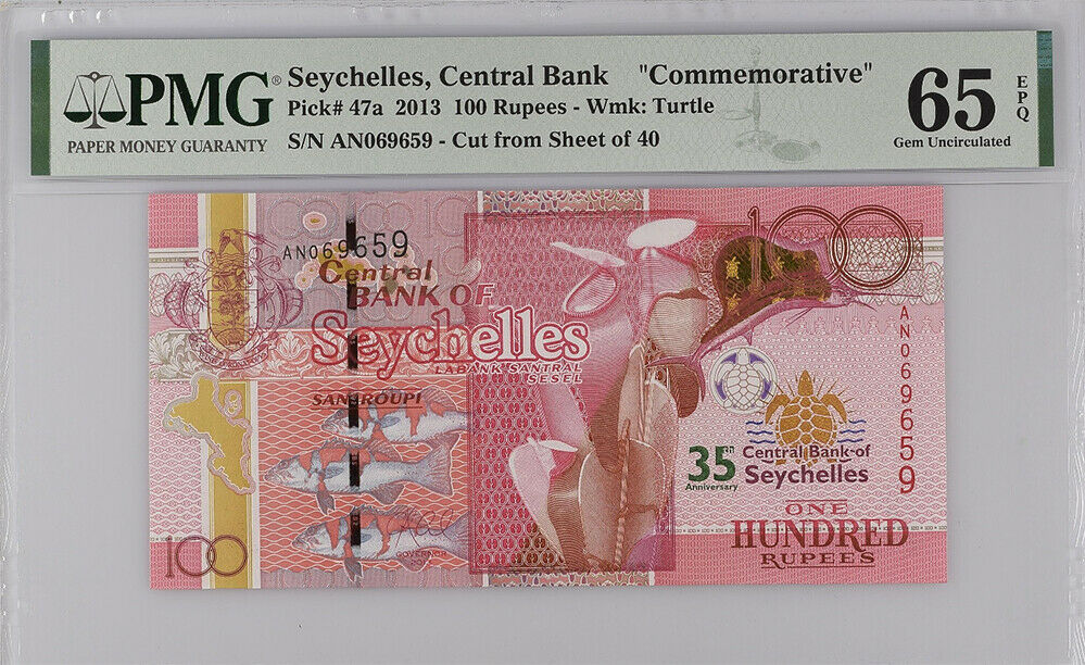 Seychelles 100 Rupees ND 2013 P 47 COMM. GEM UNC PMG 65 EPQ