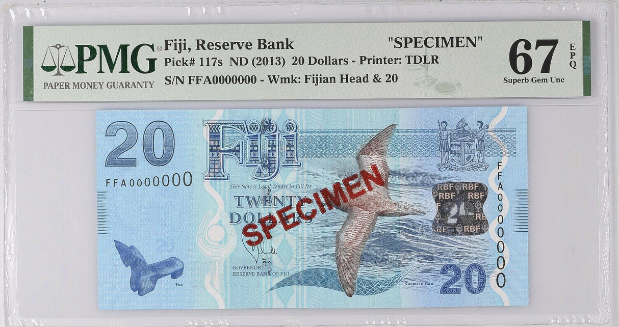 Fiji 20 Dollars ND 2013 P 117s SPECIMEN Superb Gem UNC PMG 67 EPQ
