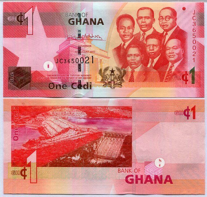 Ghana 1 Cedis 2017 P 45 UNC Lot 10 Pcs 1/10 Bundle
