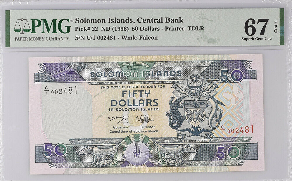Solomon Islands 50 Dollars nd 1996 P 22 Superb Gem UNC PMG 67 EPQ Top