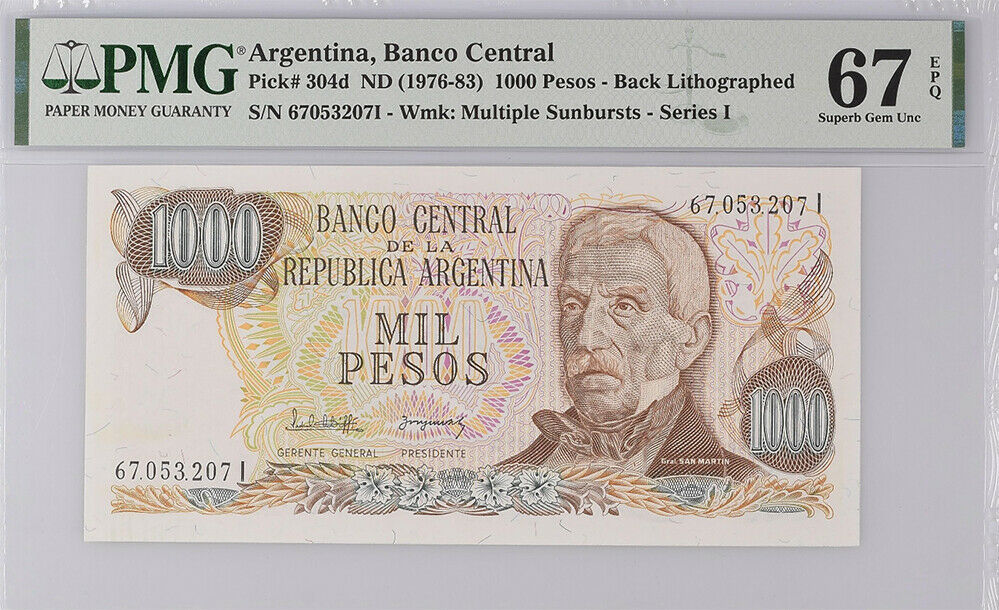 Argentina 1000 Pesos ND 1976-83 P 304 d Superb Gem UNC PMG 67 EPQ