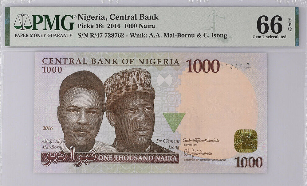 Nigeria 1000 Naira 2016 P 36 i Gem UNC PMG 66 EPQ Top Pop