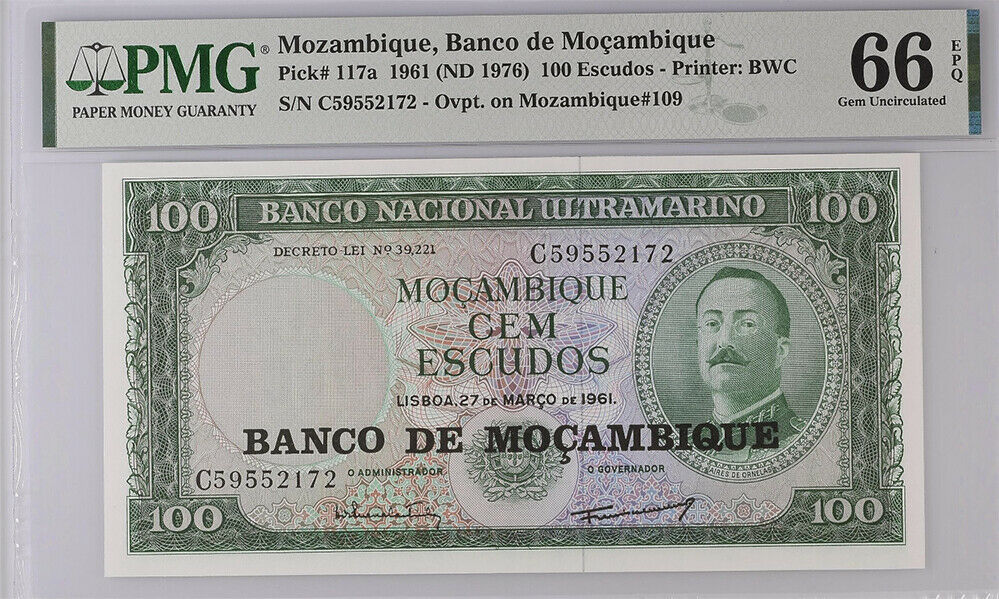 Mozambique 100 Escudos 1961 / 1976 P 117 Gem UNC PMG 66 EPQ