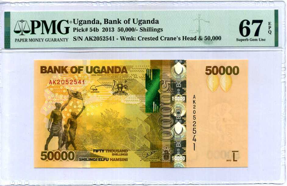 Uganda 50000 Shillings 2013 P 54 b Superb Gem UNC PMG 67 EPQ