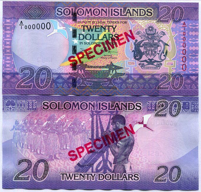 Solomon Islands 20 Dollars ND 2017 P 34 Specimen A/1 000000 UNC