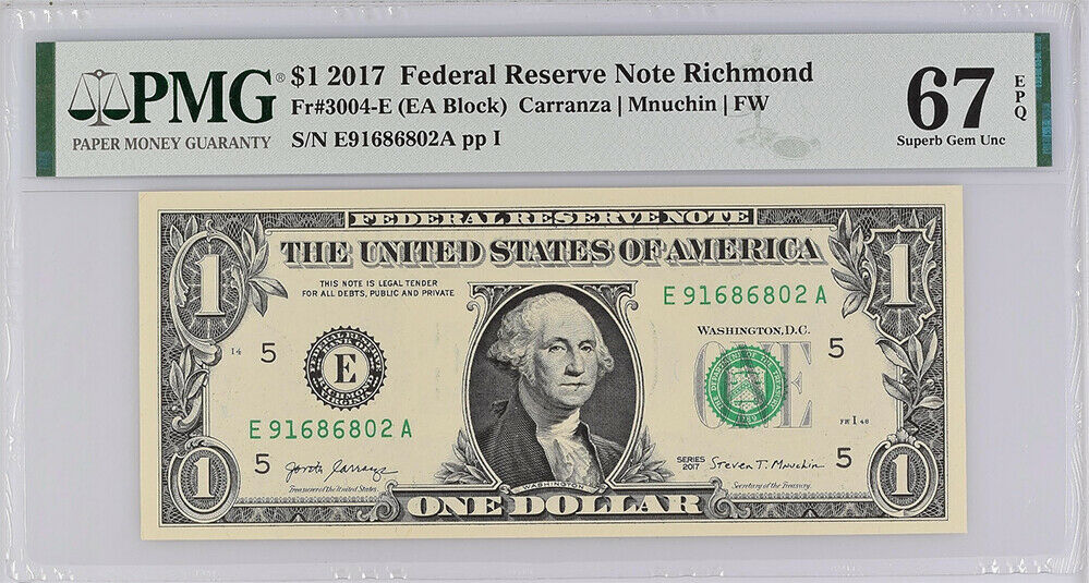 United States 1 Dollar USA 2017 P 544 e Richmond Superb Gem UNC PMG 67 EPQ