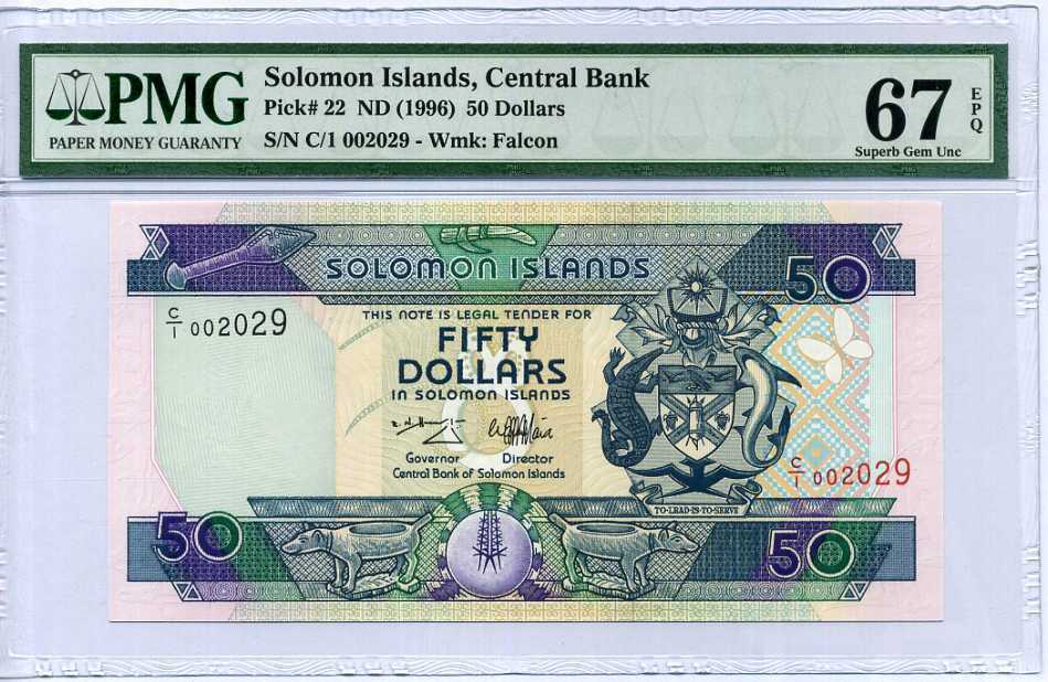 Solomon Islands 50 Dollars Nd 1996 P 22 Superb Gem UNC PMG 67 EPQ