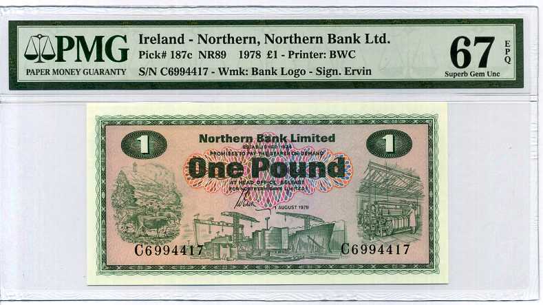 Northern Ireland 1 Pound Nd 1978 P 187 Superb Gem UNC PMG 67 EPQ High
