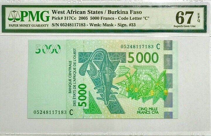 West African States Burkina Faso 5000 F 2003/05 P 317c Superb Gem UNC PMG 67 EPQ