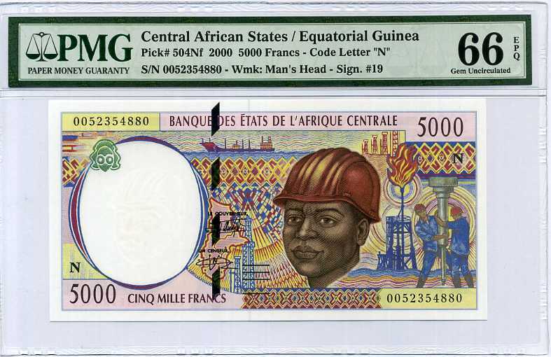 Central African States Guinea 5000 Francs 2000 P 504 Nf Gem UNC PMG 66 EPQ