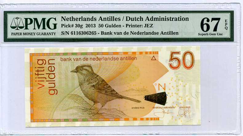 Netherlands Antilles 50 Gulden 2013 P 30 G Superb Gem UNC PMG 67 EPQ TOP