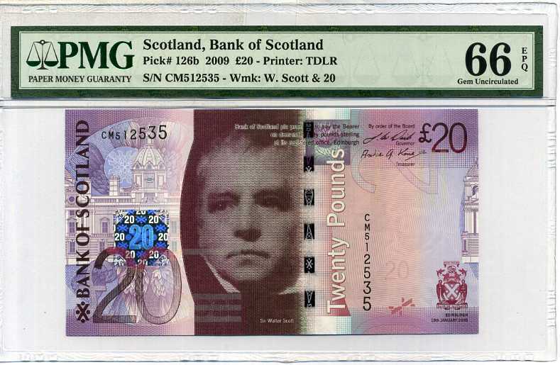 Scotland 20 Pounds 2009 P 126 Gem UNC PMG 66 EPQ