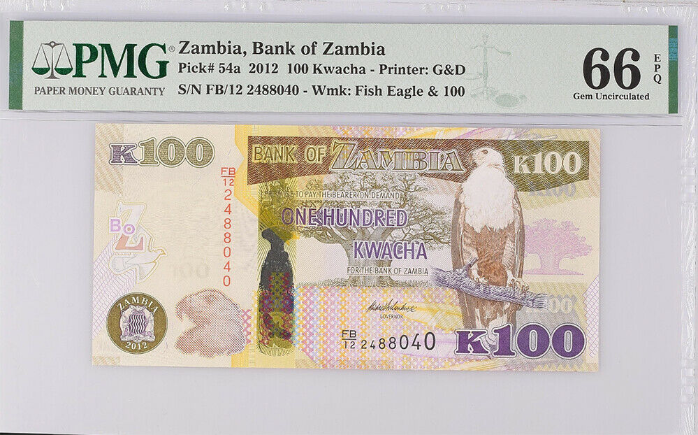 Zambia 100 Kwacha 2012 P 54 a Gem UNC PMG 66 EPQ Top Pop