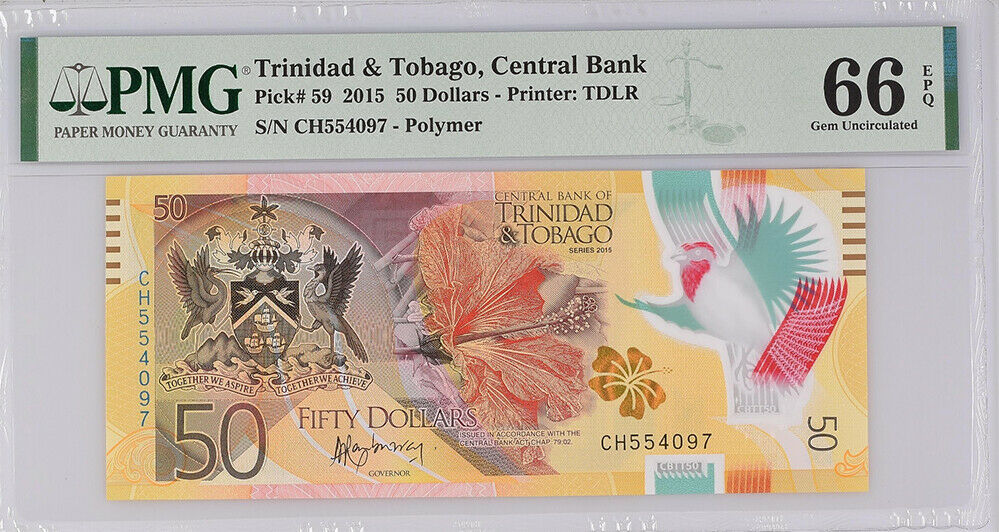 Trinidad & Tobago 50 Dollars 2015 POLYMER P 59 GEM UNC PMG 66 EPQ