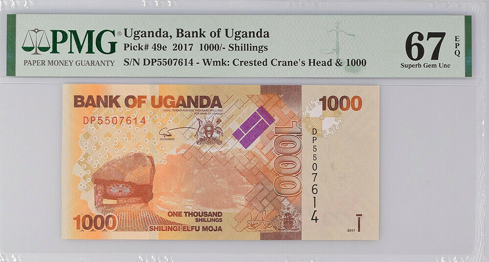 Uganda 1000 Shillings 2017 P 49 e Superb Gem UNC PMG 67 EPQ Top Pop