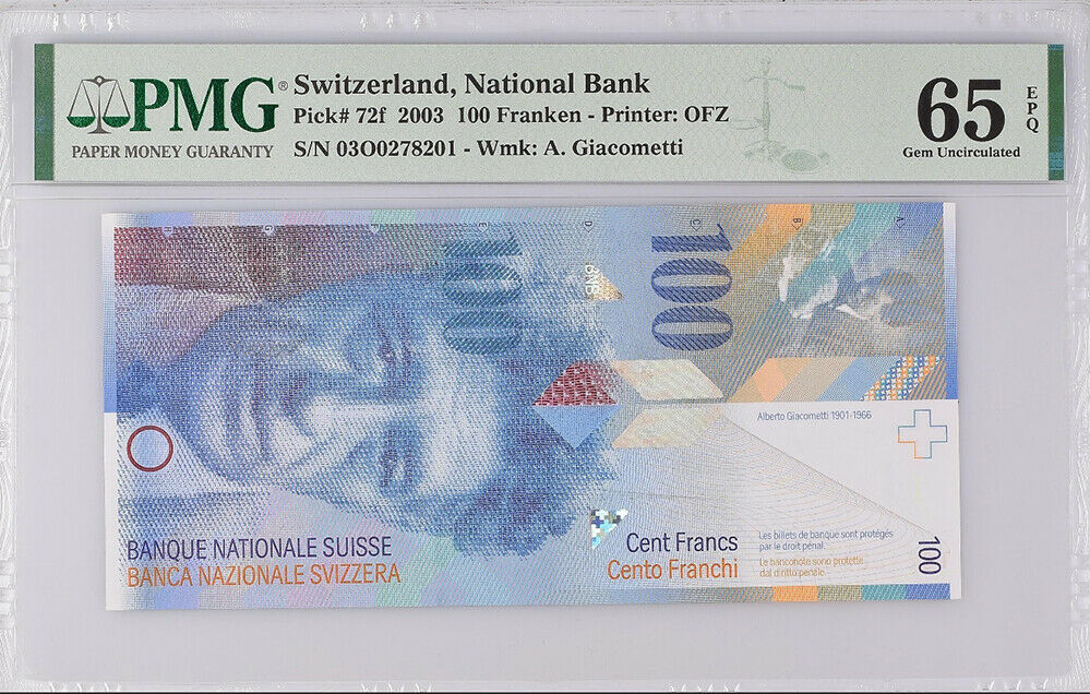Switzerland 100 Franken 2003 P 72 F GEM UNC PMG 65 EPQ