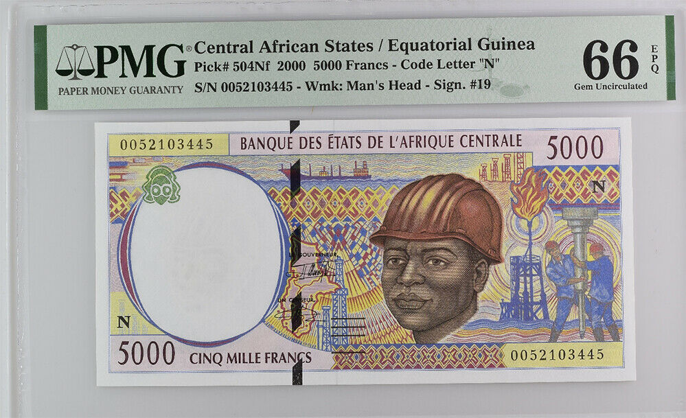 Central African States Guinea 5000 Francs 2000 P 504 Nf Gem UNC PMG 66 EPQ NLB