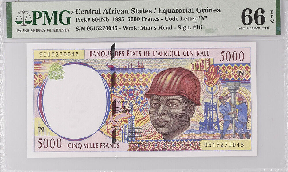 Central African States Guinea 5000 Francs 1995 P 504Nb Gem UNC PMG 66 EPQ