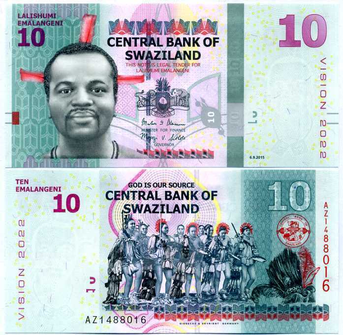 Swaziland 10 Emelangeni 2015  Comm. P 41 AZ Replacement UNC