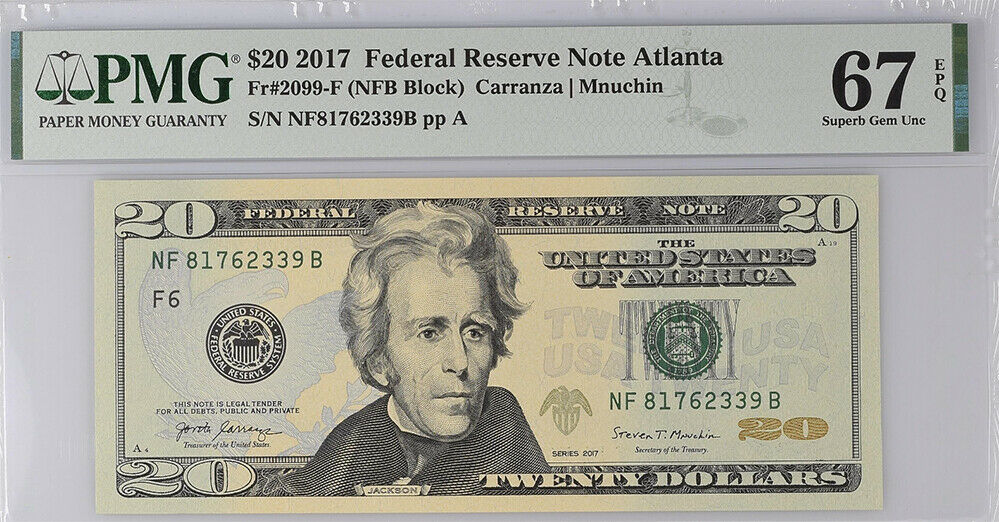 United States 20 Dollars USA 2017 P 546 Atlanta Superb GEM UNC PMG 67 EPQ NLB