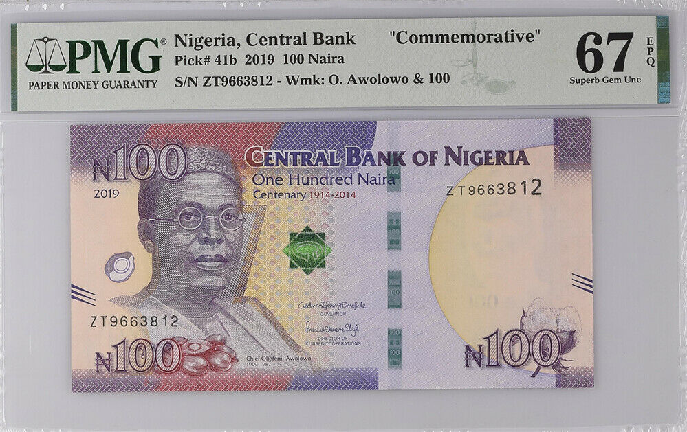 Nigeria 100 Naira 2019 P 41 b Superb Gem UNC PMG 67 EPQ Top Pop