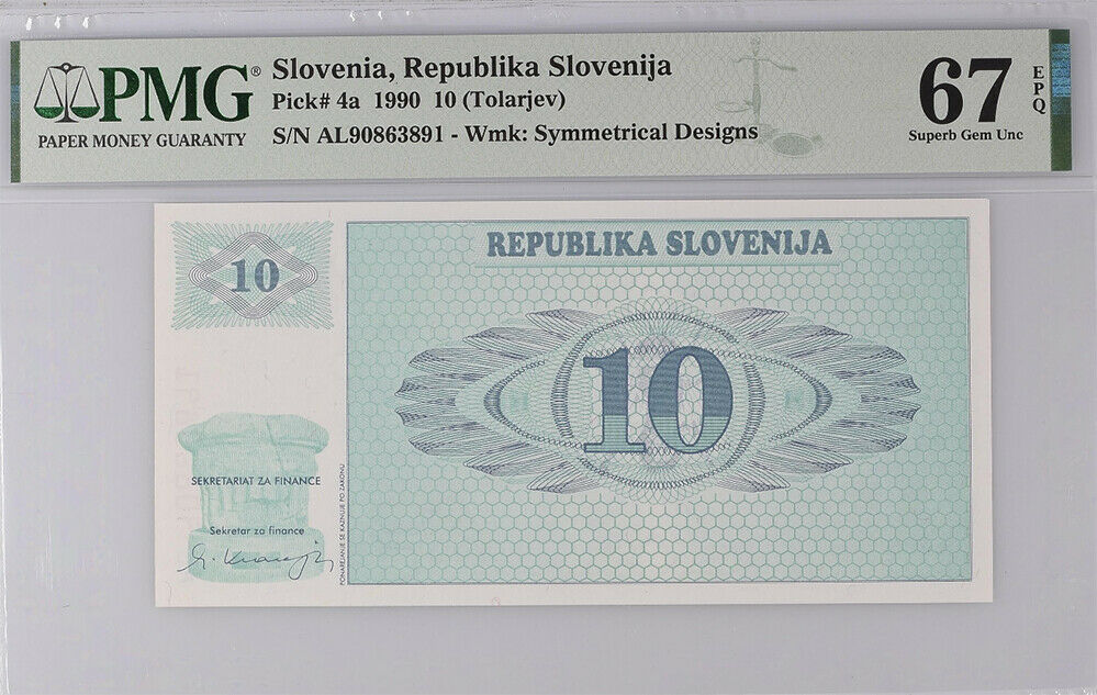Slovenia 10 Tolarjev 1990 P 4 a Superb GEM UNC PMG 67 EPQ
