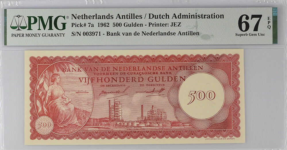 Netherlands Antilles 500 Gulden 1962 P 7 a Superb Gem UNC PMG 67 EPQ High