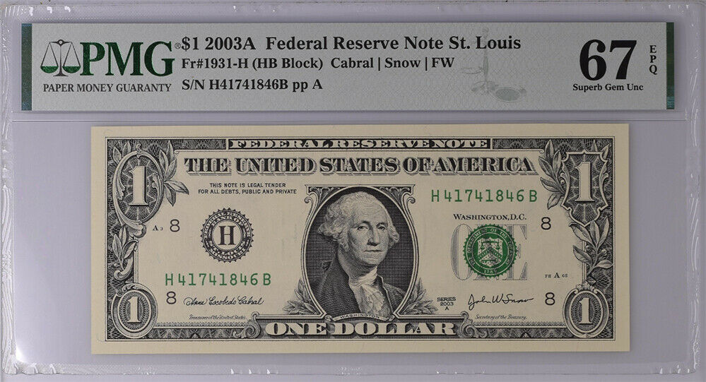 United States 1 Dollar USA 2003A P 515 H St. Louis Superb GEM UNC PMG 67 EPQ Top
