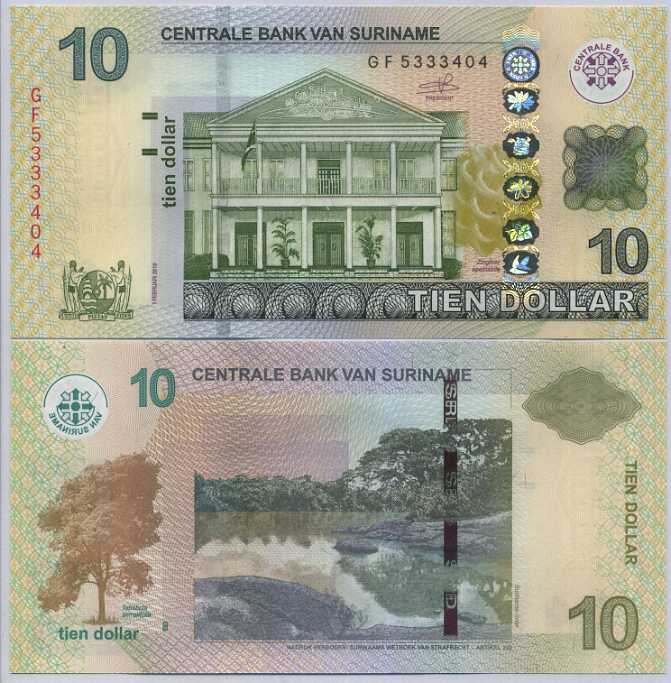 Suriname 10 Dollars 2019 P 163 c UNC