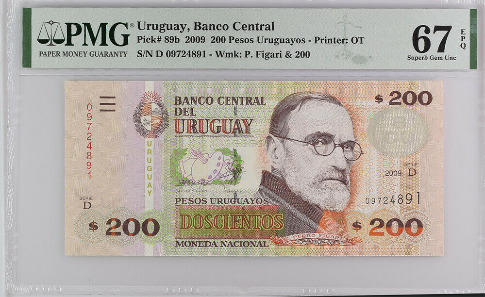 Uruguay 200 Pesos 2009 P 89 b Superb Gem UNC PMG 67 EPQ