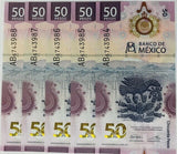Mexico 50 Pesos 2021 Polymer P NEW UNC LOT 5 PCS